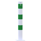 Barrier bollard | as e-charging station protection |  102 mm | hot-dip galvanized and white powder-coated with 3 green reflective strips foil type RA1/A | To be fixed by plugs